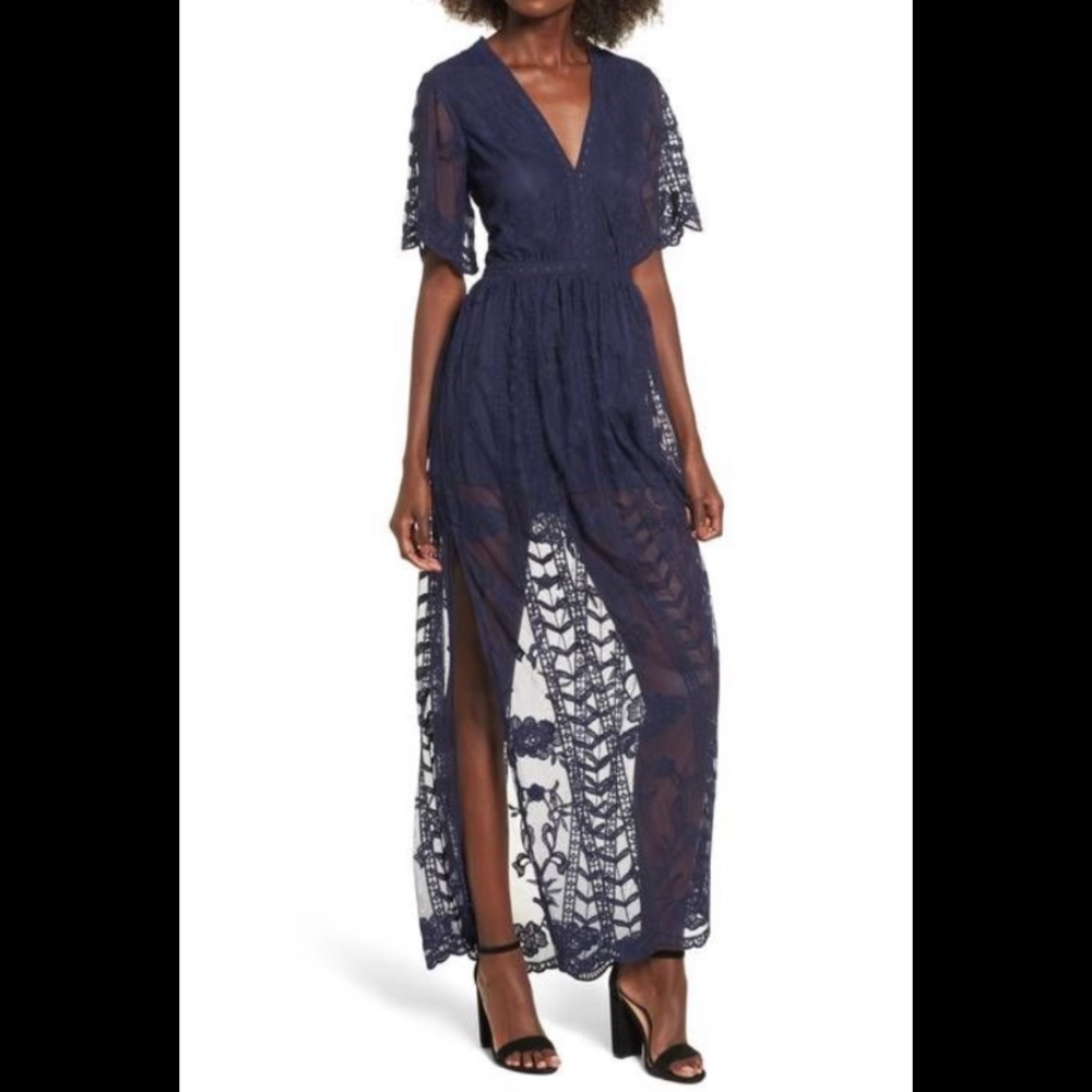 Socialite Lace Overlay Navy Romper